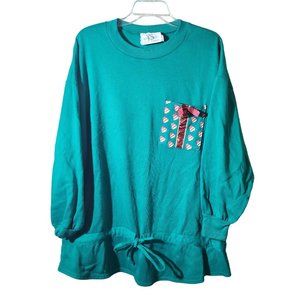 Vintage Womens YS Studio Green Gathered Waist Long Sleeve Holiday Shirt